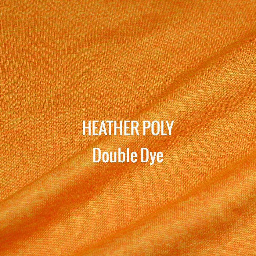 "HEATHER POLY" Double Dye I Shirt Fabric I 100% Performance poly tech fabric. Multiple woven colors blend for a heather appearance. Top of the line moisture management. Smooth touch feel. Texture looks and works great with screen printing